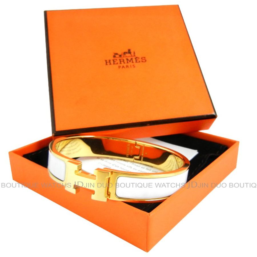 金鐸精品~C774 HERMES 愛馬仕 CLic H窄版白色琺瑯手環-1