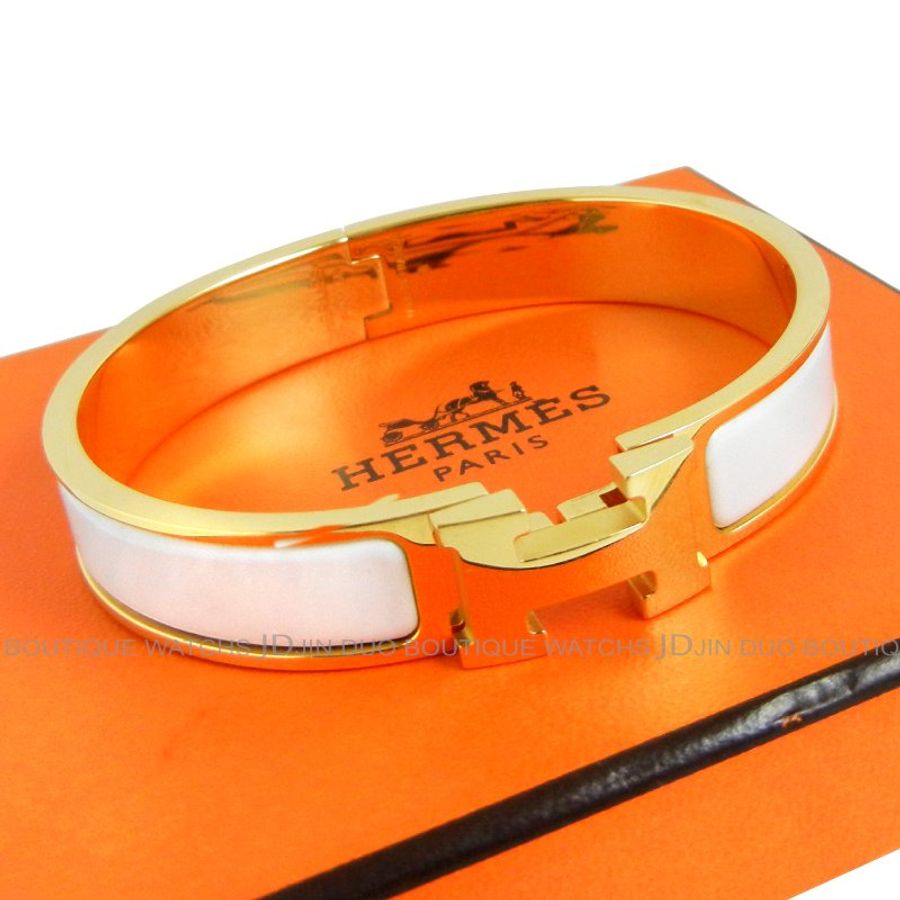 金鐸精品~C774 HERMES 愛馬仕 CLic H窄版白色琺瑯手環-2