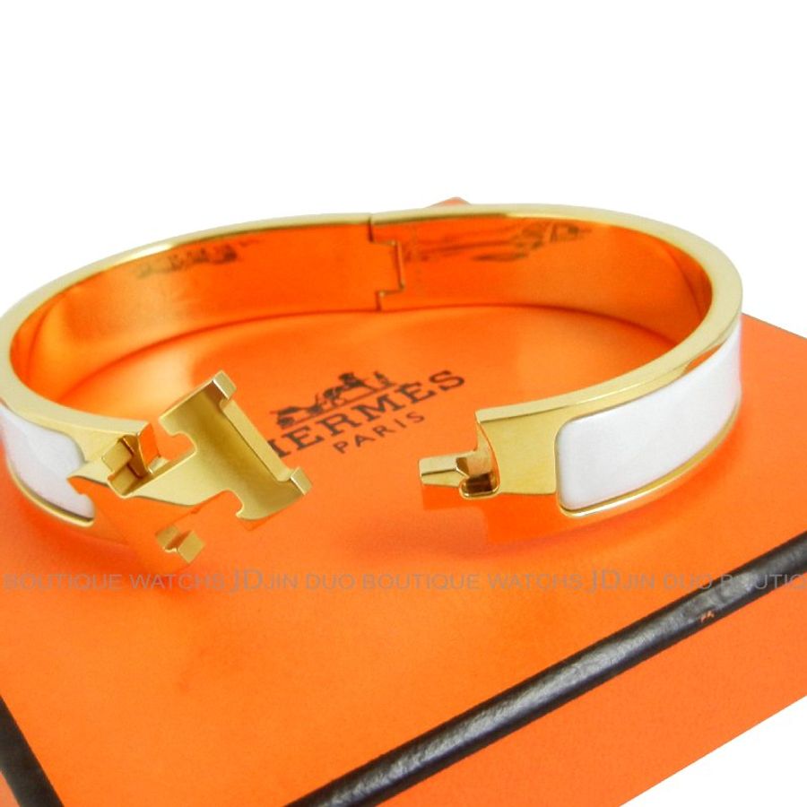 金鐸精品~C774 HERMES 愛馬仕 CLic H窄版白色琺瑯手環-3