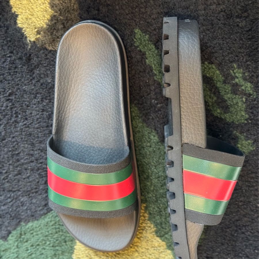 Gucci 男士織帶皮革涼鞋-3