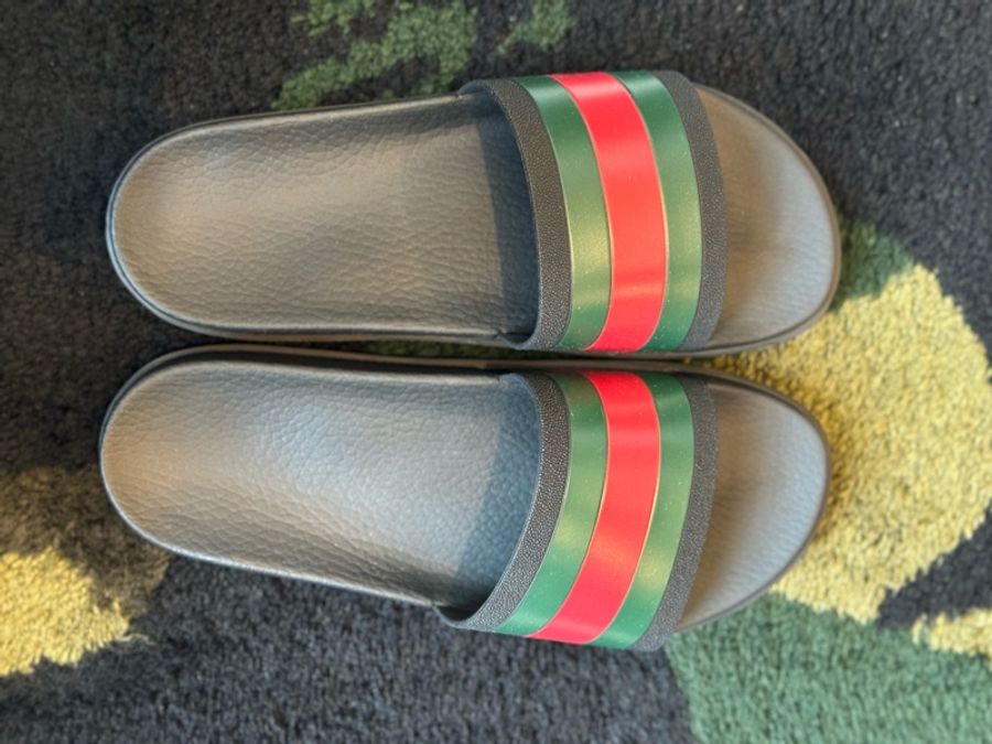 Gucci 男士織帶皮革涼鞋-6
