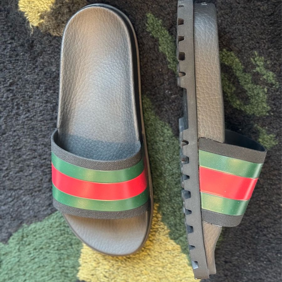 Gucci 男士織帶皮革涼鞋-9