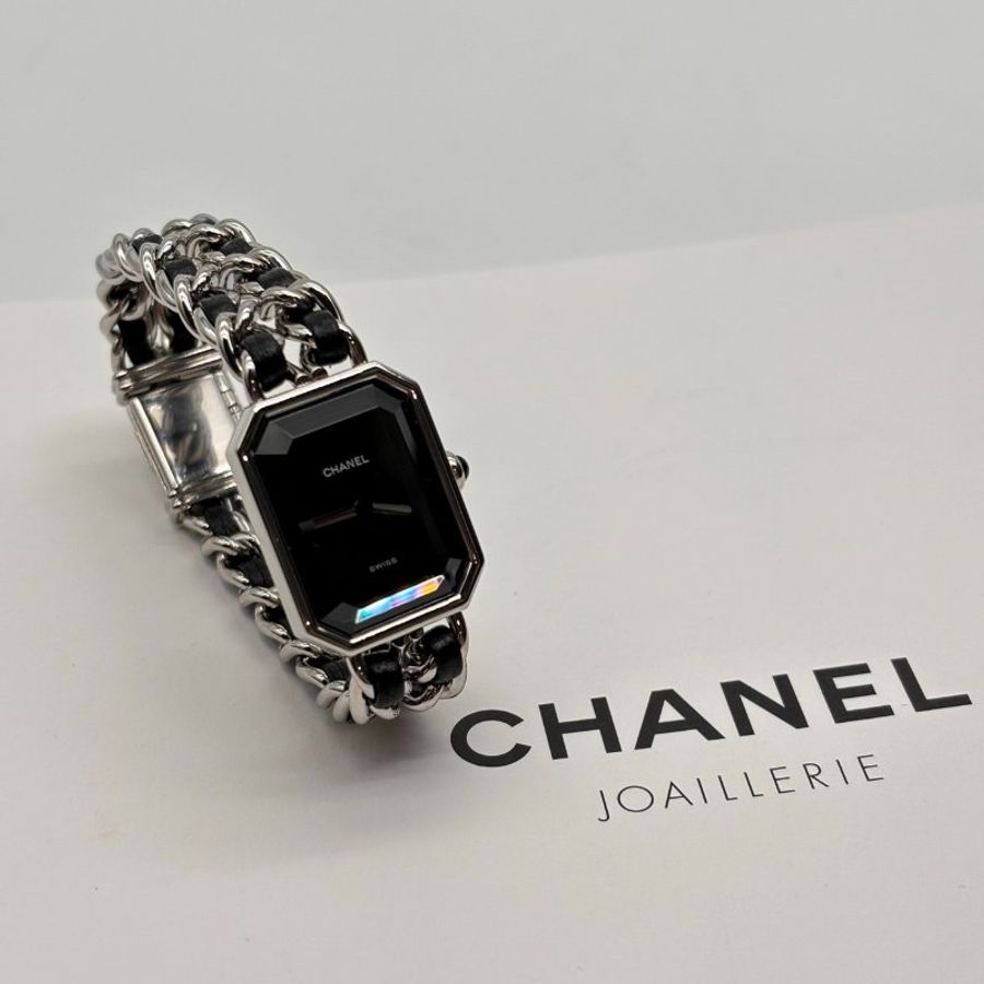 CHANEL 香奈兒 銀色皮穿鍊 premiere首映錶 L號 石英錶/手錶-0