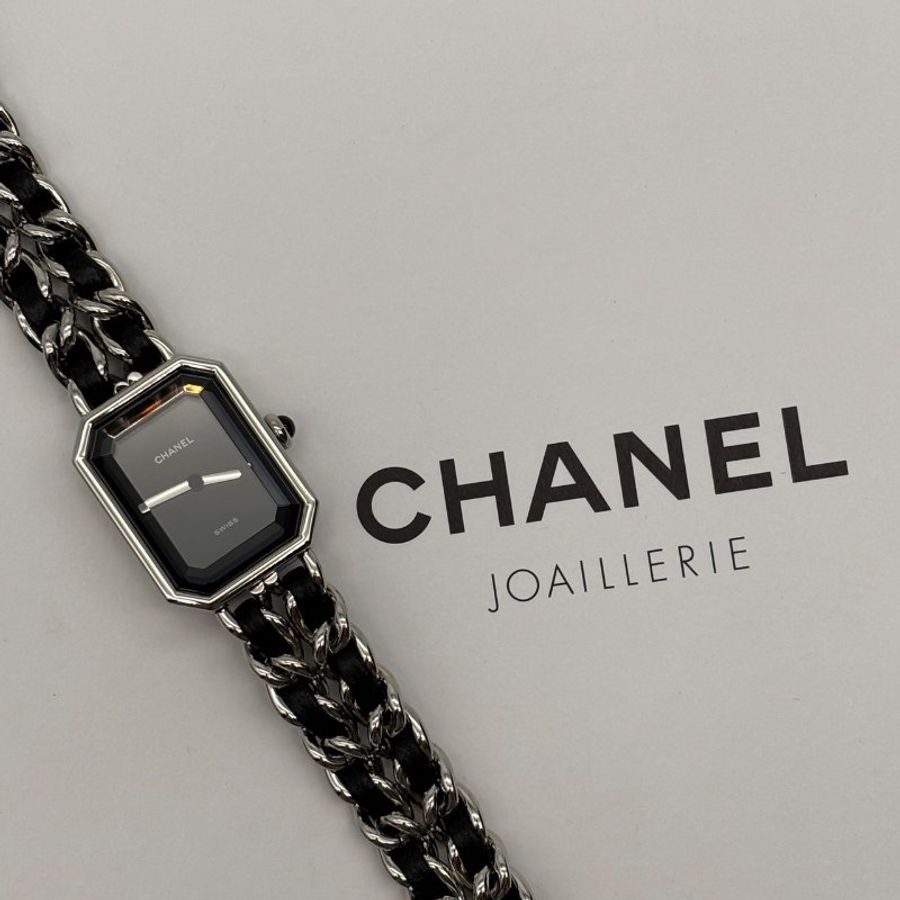 CHANEL 香奈兒 銀色皮穿鍊 premiere首映錶 L號 石英錶/手錶-1