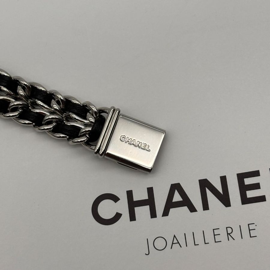 CHANEL 香奈兒 銀色皮穿鍊 premiere首映錶 L號 石英錶/手錶-4