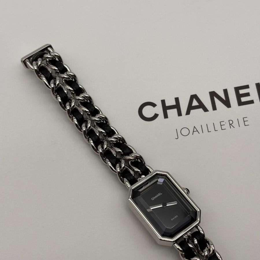 CHANEL 香奈兒 銀色皮穿鍊 premiere首映錶 L號 石英錶/手錶-6