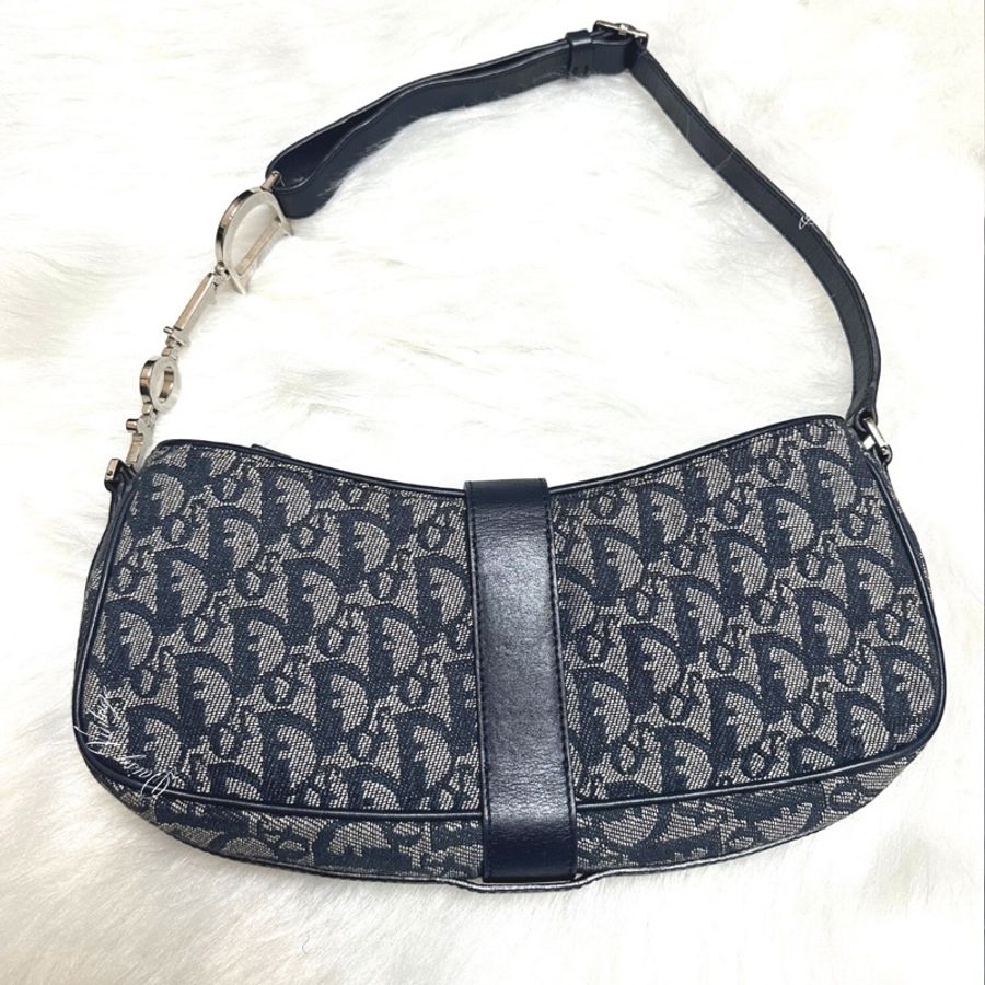 Dior Vintage Monogram Charm Shoulder Bag Navy-1