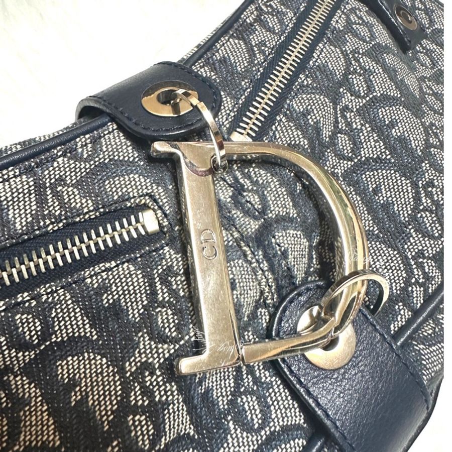Dior Vintage Monogram Charm Shoulder Bag Navy-2