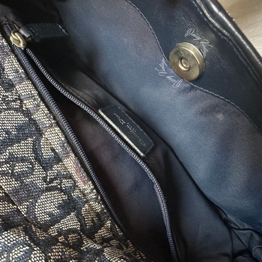 Dior Vintage Monogram Charm Shoulder Bag Navy-5
