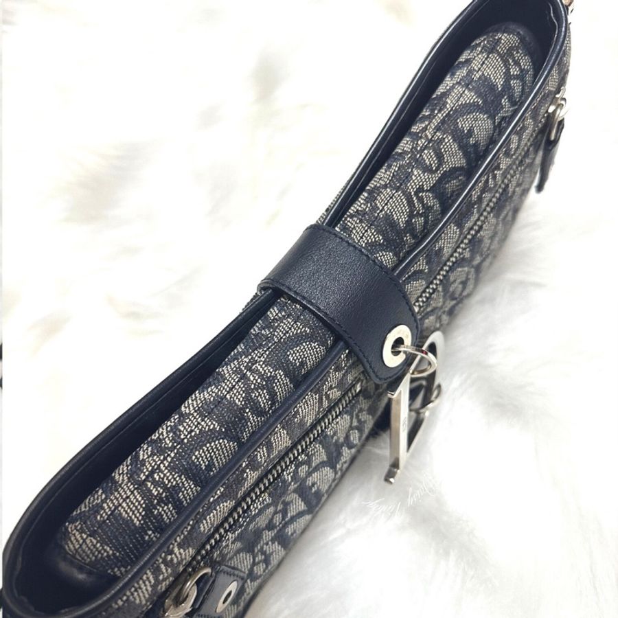 Dior Vintage Monogram Charm Shoulder Bag Navy-7