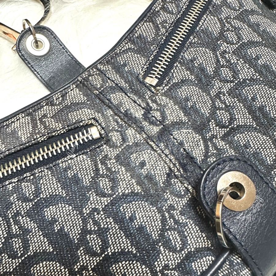 Dior Vintage Monogram Charm Shoulder Bag Navy-8
