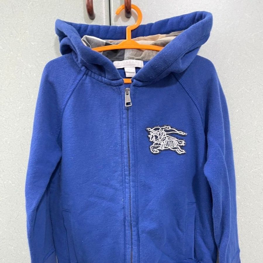 BURBERRY經典大戰馬童裝連帽外套(藍)-0