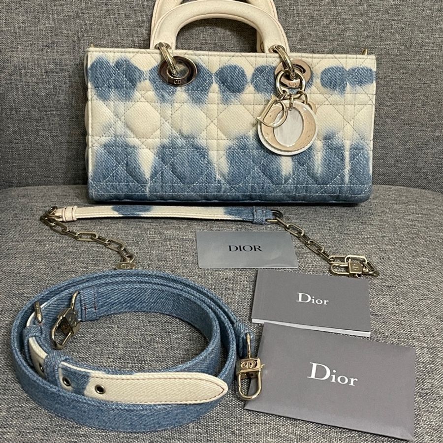 Dior全新 紮染籐格紋丹寧牛仔MEDIUM LADY D-JOY BAG-7