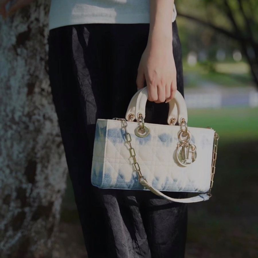 Dior全新 紮染籐格紋丹寧牛仔MEDIUM LADY D-JOY BAG-8