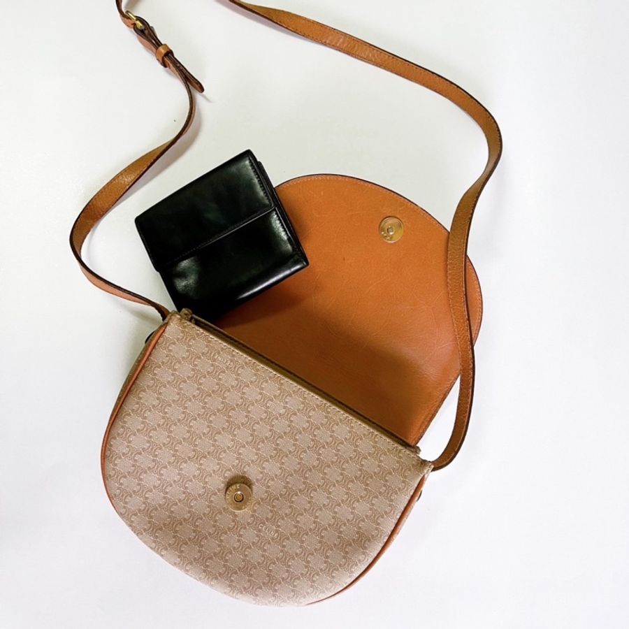 瑞奇二收精品 Celine 老花 凱旋門 半月包 側背-5