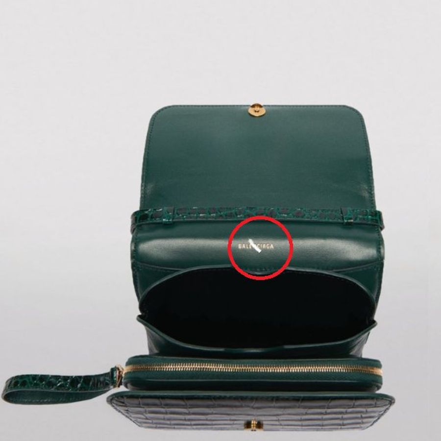 【預購】Balenciaga 巴黎世家 金屬LOGO鱷魚紋小牛皮風琴兩用小方包(墨綠) 豆腐包 斜背包 側背包 肩背包 單肩包 手提包 手拿包-3