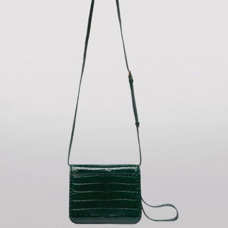 【預購】Balenciaga 巴黎世家 金屬LOGO鱷魚紋小牛皮風琴兩用小方包(墨綠) 豆腐包 斜背包 側背包 肩背包 單肩包 手提包 手拿包-4