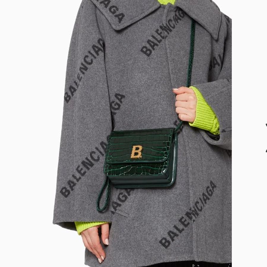 【預購】Balenciaga 巴黎世家 金屬LOGO鱷魚紋小牛皮風琴兩用小方包(墨綠) 豆腐包 斜背包 側背包 肩背包 單肩包 手提包 手拿包-6