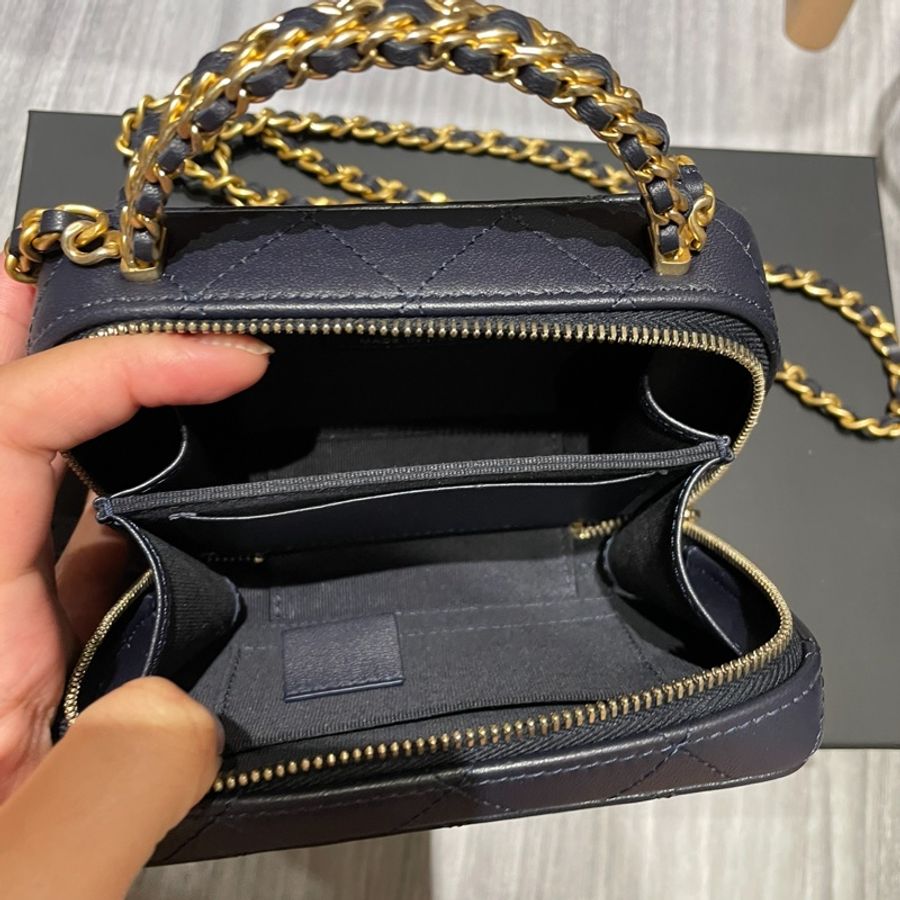 Chanel 深藍色手柄方形斜背包 肩背包 相機小包-2