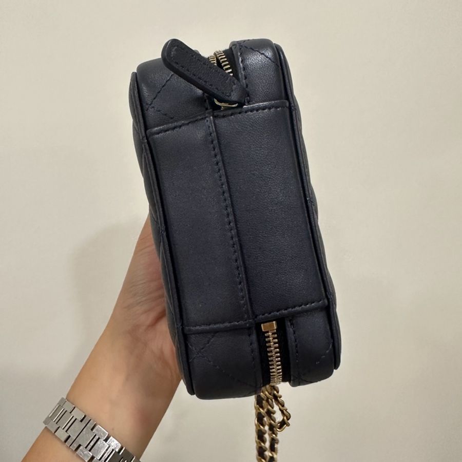 Chanel 深藍色手柄方形斜背包 肩背包 相機小包-10