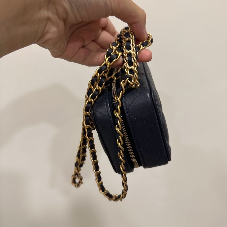 Chanel 深藍色手柄方形斜背包 肩背包 相機小包-12