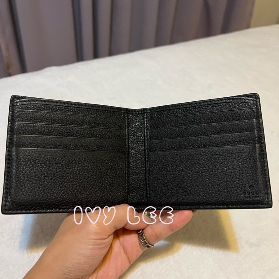 GUCCI 古馳496309 經典黑色全皮 LOGO 圖案 短夾 近新二手精品-3