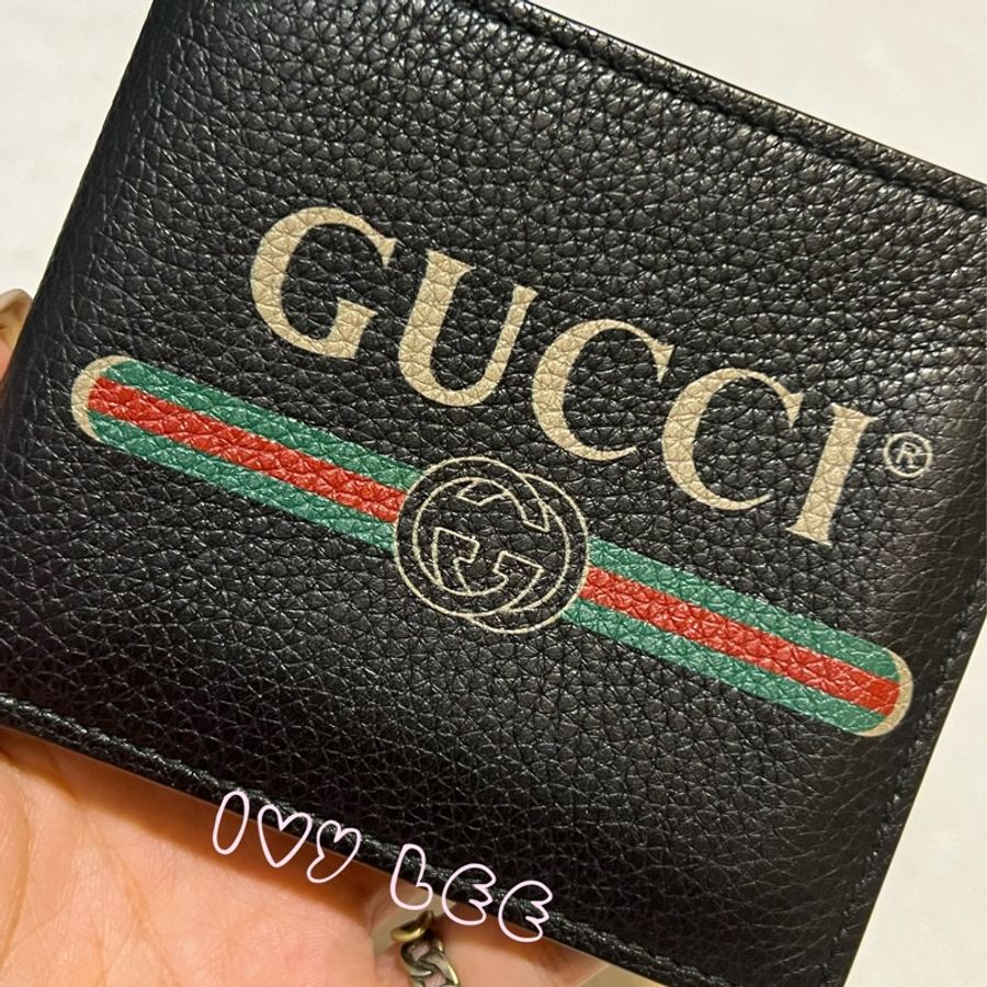GUCCI 古馳496309 經典黑色全皮 LOGO 圖案 短夾 近新二手精品-11