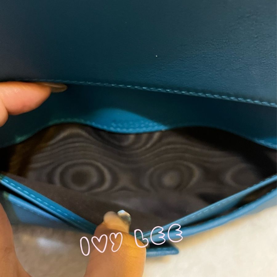 GUCCI   Guccissima 449393 經典雙G壓紋牛皮扣式長夾 藍綠色系 二手精品-7
