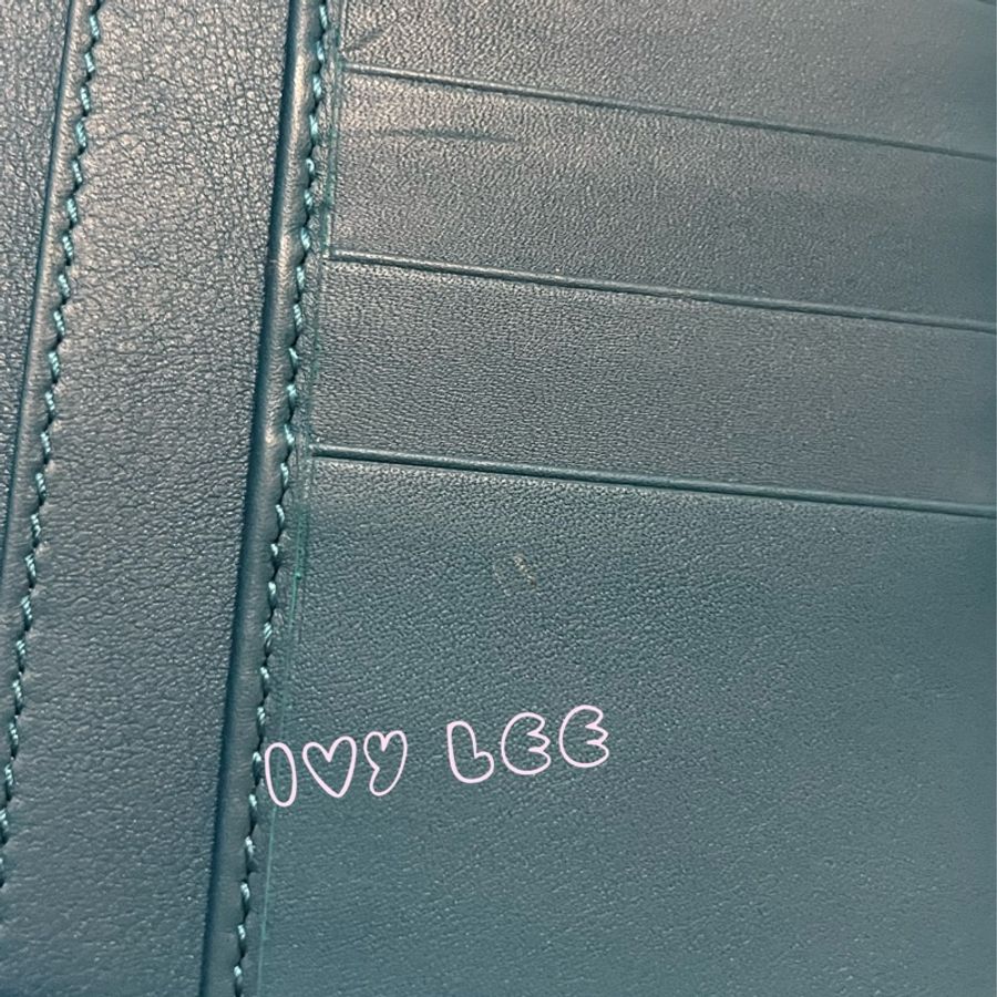 GUCCI   Guccissima 449393 經典雙G壓紋牛皮扣式長夾 藍綠色系 二手精品-9