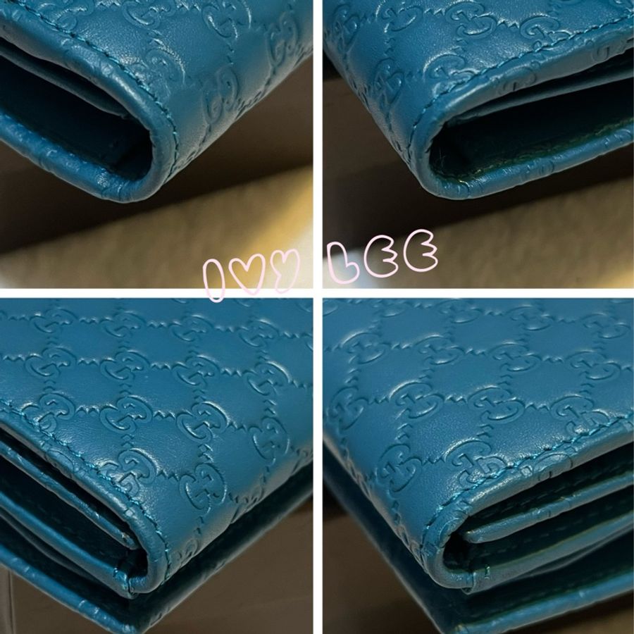 GUCCI   Guccissima 449393 經典雙G壓紋牛皮扣式長夾 藍綠色系 二手精品-12