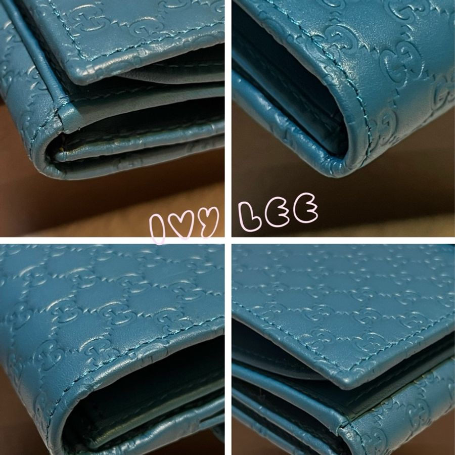 GUCCI   Guccissima 449393 經典雙G壓紋牛皮扣式長夾 藍綠色系 二手精品-13