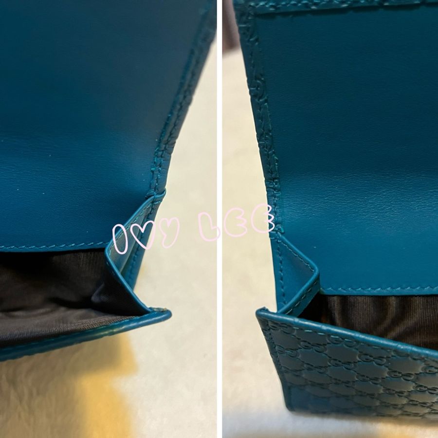 GUCCI   Guccissima 449393 經典雙G壓紋牛皮扣式長夾 藍綠色系 二手精品-14