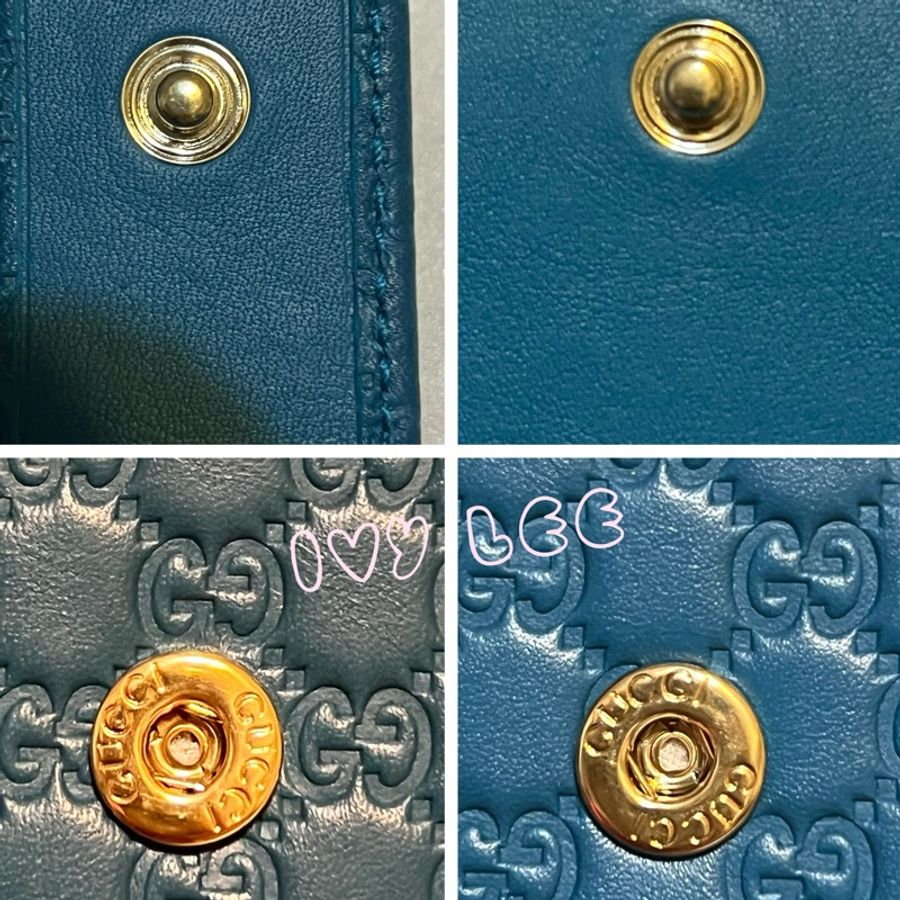 GUCCI   Guccissima 449393 經典雙G壓紋牛皮扣式長夾 藍綠色系 二手精品-17