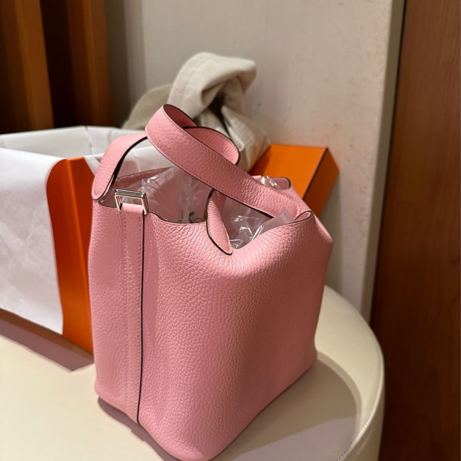 Hermes 菜籃子 picotin 18 銀釦 絕美 3Q 櫻花粉-0