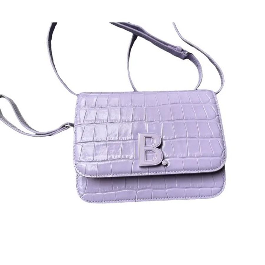 【預購】Balenciaga 巴黎世家 B LOGO鱷魚紋小牛皮風琴兩用小方包(香芋紫) 豆腐包 斜背包 側背包 肩背包 單肩包 手提包 手拿包-0