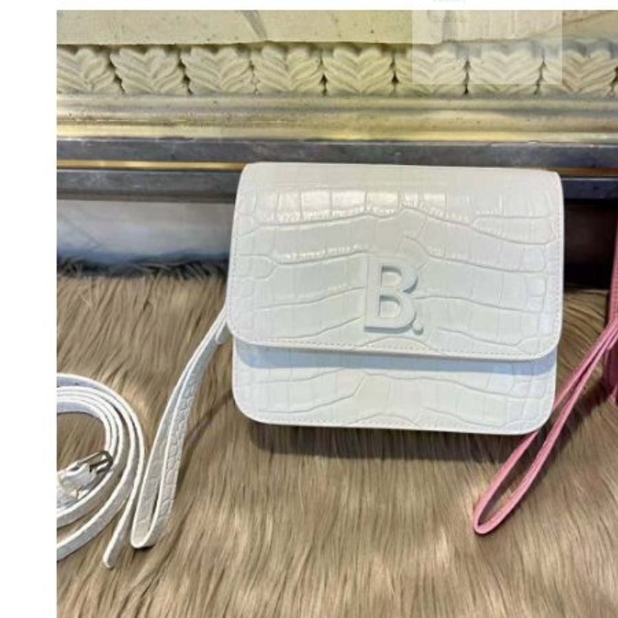 【預購】Balenciaga 巴黎世家 B LOGO鱷魚紋小牛皮風琴兩用小方包(白色) 豆腐包 斜背包 側背包 肩背包 單肩包 手提包 手拿包-0