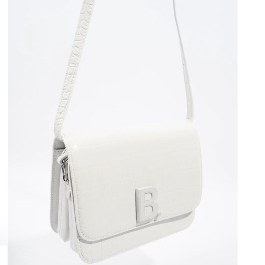 【預購】Balenciaga 巴黎世家 B LOGO鱷魚紋小牛皮風琴兩用小方包(白色) 豆腐包 斜背包 側背包 肩背包 單肩包 手提包 手拿包-1