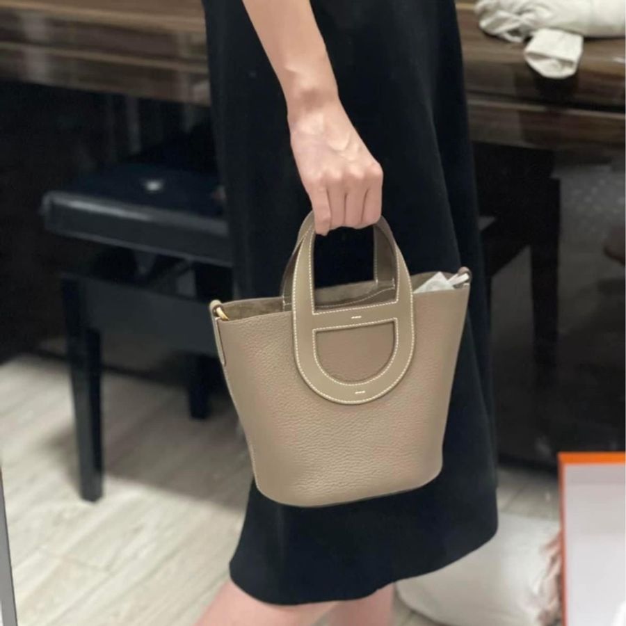 全新HERMES愛馬仕爆款新款in the loop 18豬鼻子菜籃大象灰金釦-7