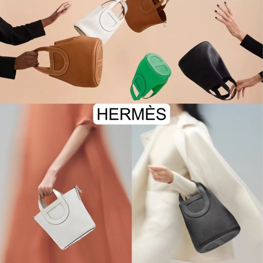 全新HERMES愛馬仕爆款新款in the loop 18豬鼻子菜籃大象灰金釦-11