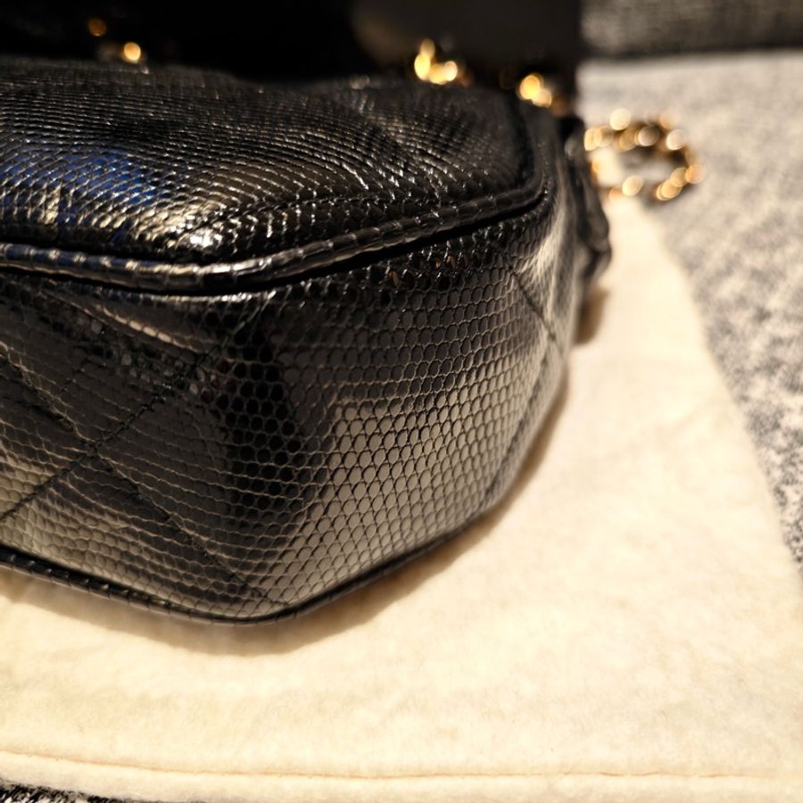 Chanel Vintage 香奈兒蜥蜴皮元寶包 卡標齊-3