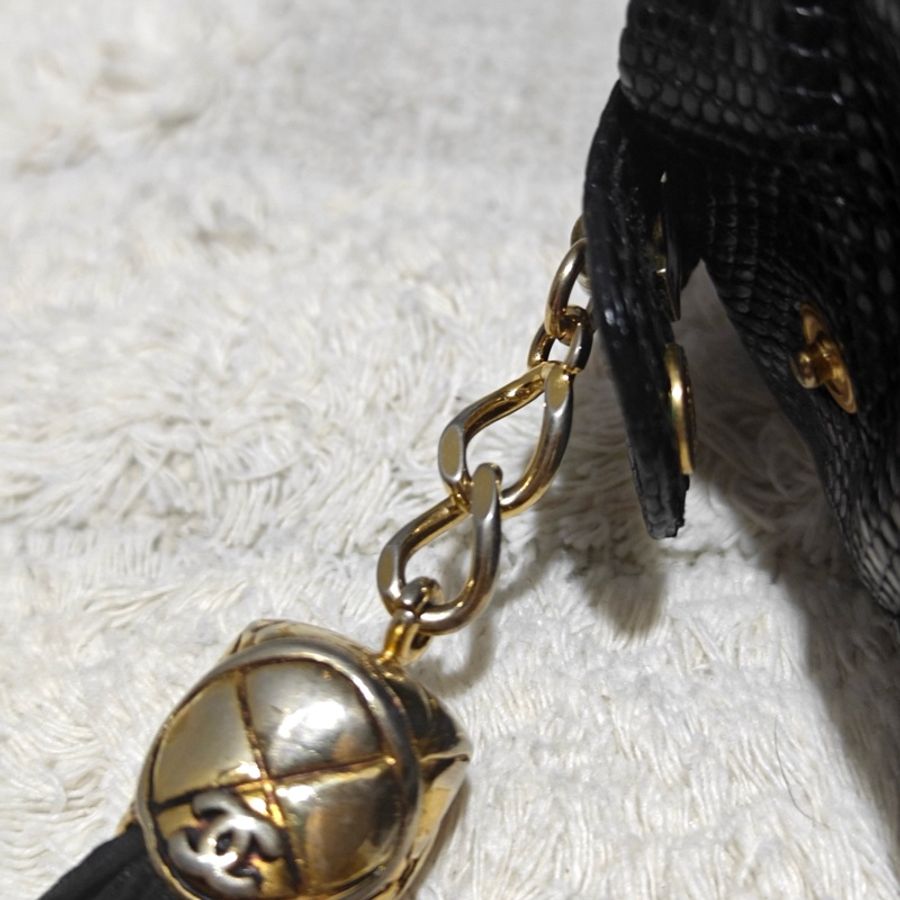 Chanel Vintage 香奈兒蜥蜴皮元寶包 卡標齊-15
