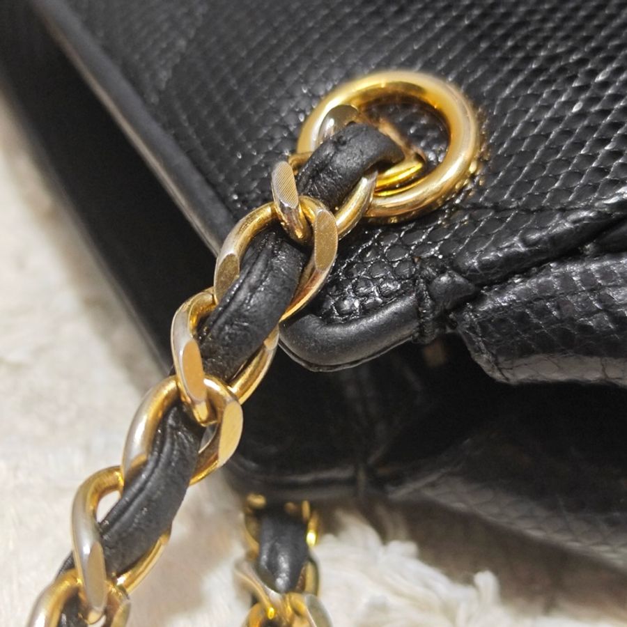 Chanel Vintage 香奈兒蜥蜴皮元寶包 卡標齊-18