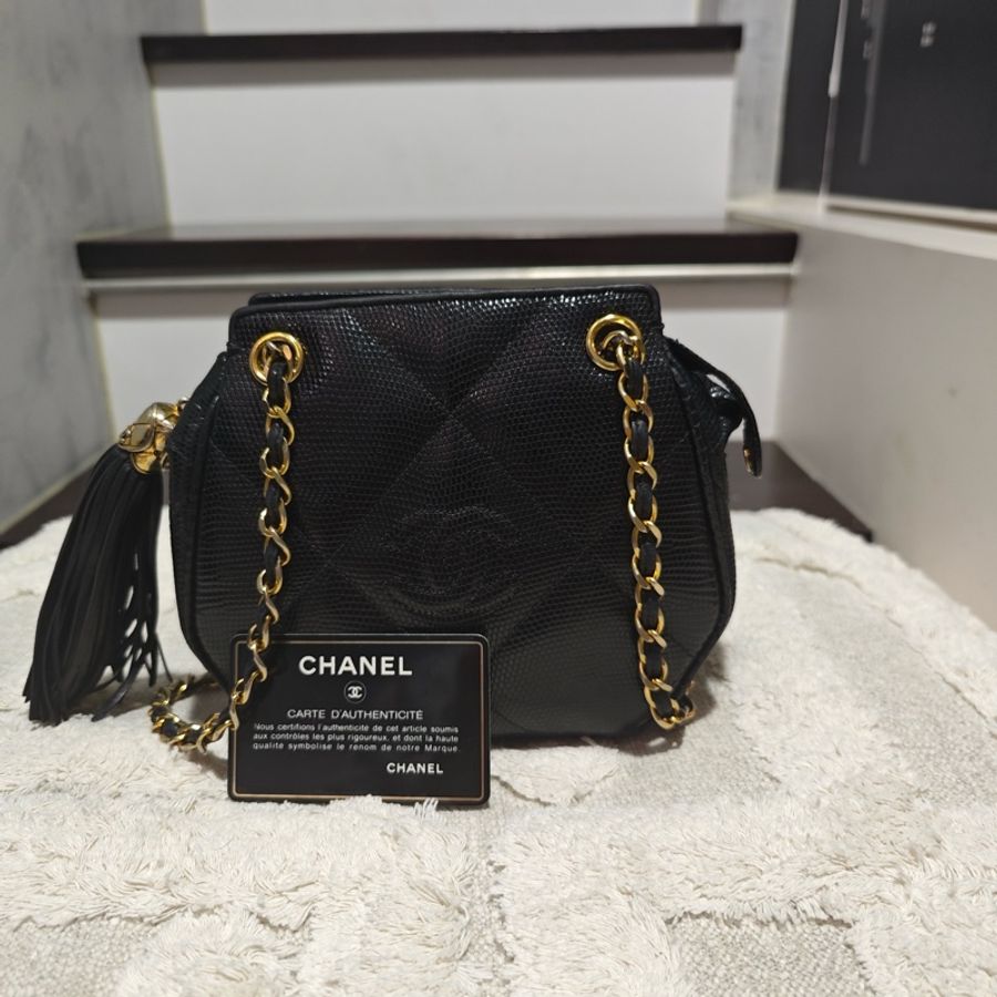 Chanel Vintage 香奈兒蜥蜴皮元寶包 卡標齊-27