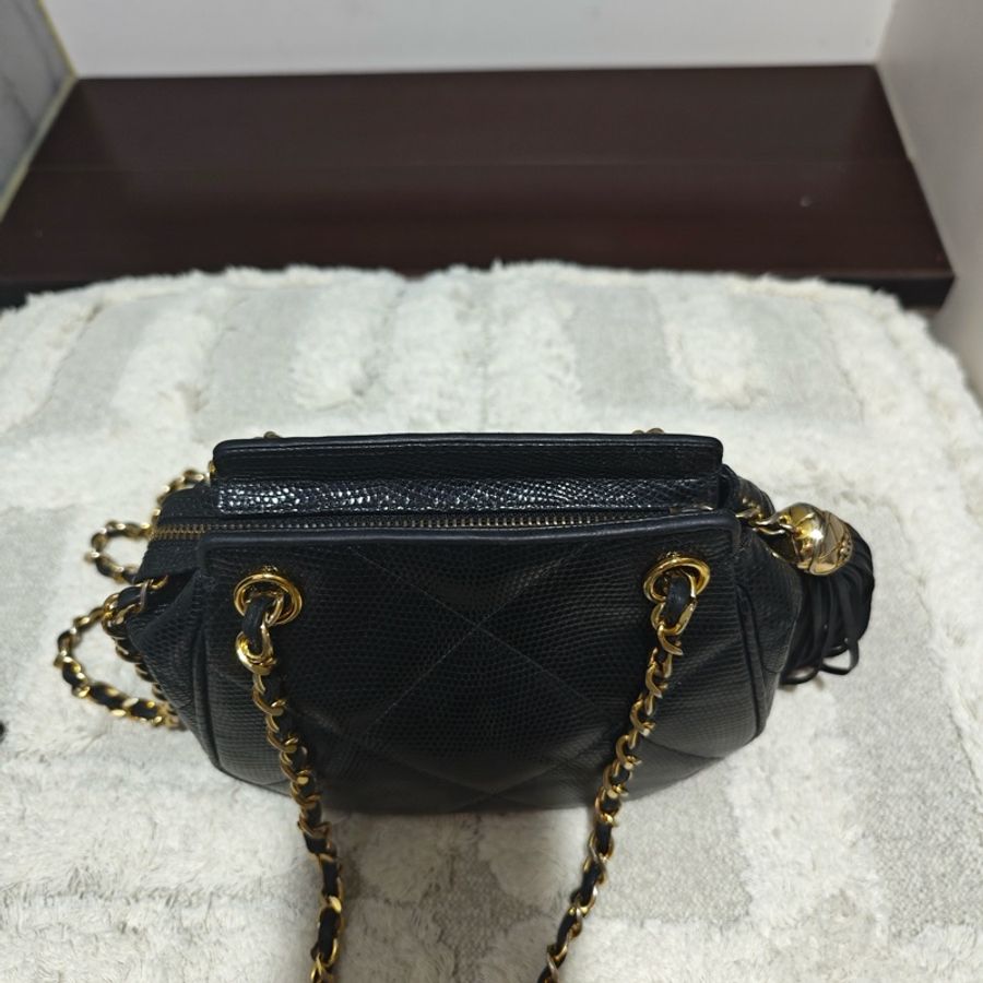 Chanel Vintage 香奈兒蜥蜴皮元寶包 卡標齊-33