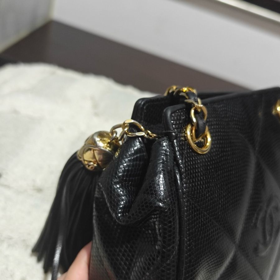 Chanel Vintage 香奈兒蜥蜴皮元寶包 卡標齊-37