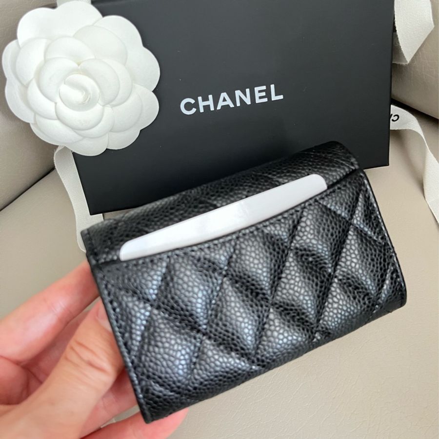 Chanel AP0214 黑荔枝皮金釦零錢包-1