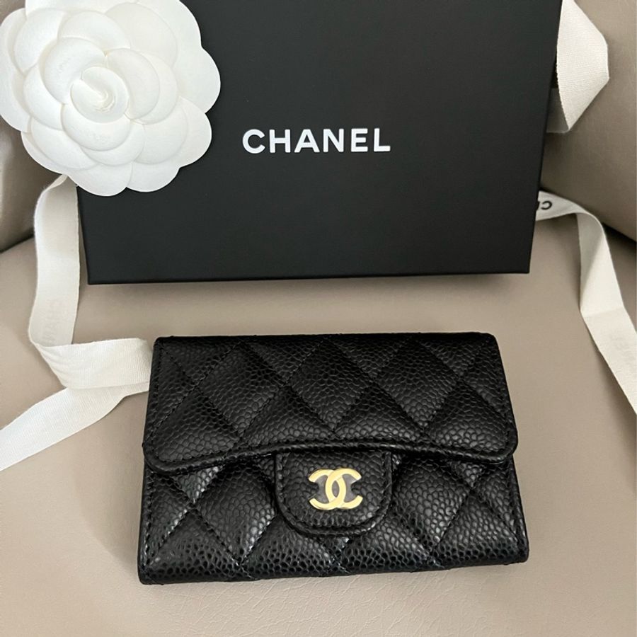 Chanel AP0214 黑荔枝皮金釦零錢包-2