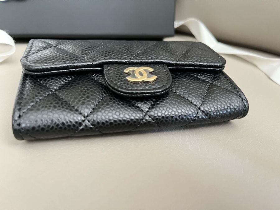 Chanel AP0214 黑荔枝皮金釦零錢包-6