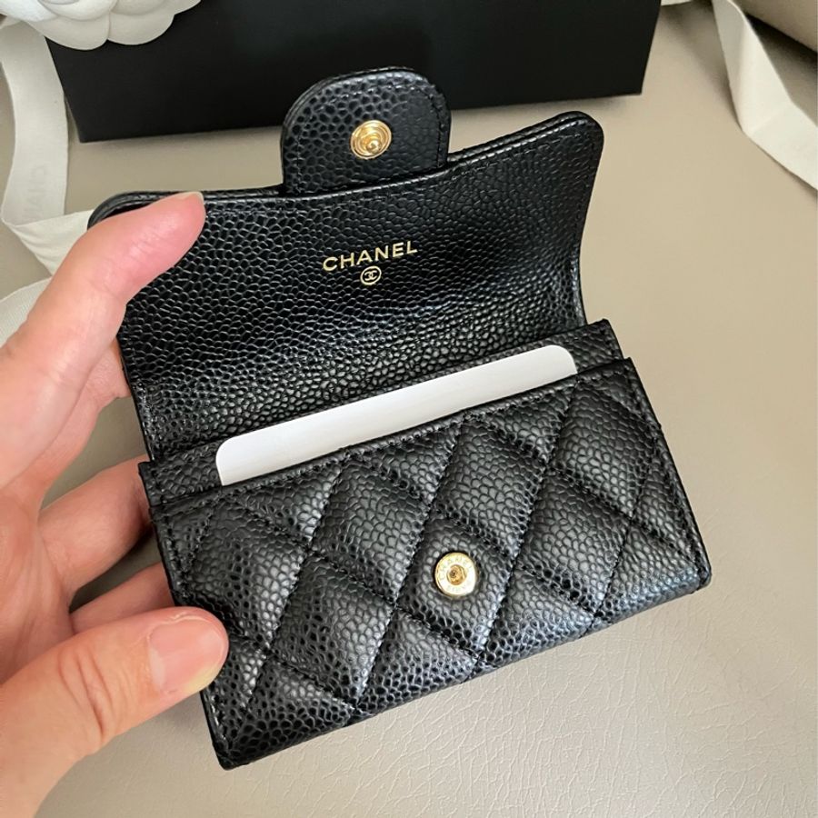 Chanel AP0214 黑荔枝皮金釦零錢包-8