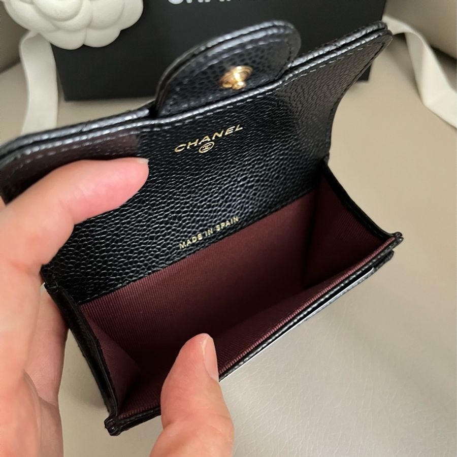 Chanel AP0214 黑荔枝皮金釦零錢包-9